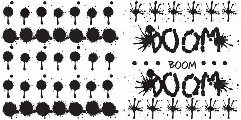 black spray paint splatter elements on white background grunge ink blot drip © Tapas