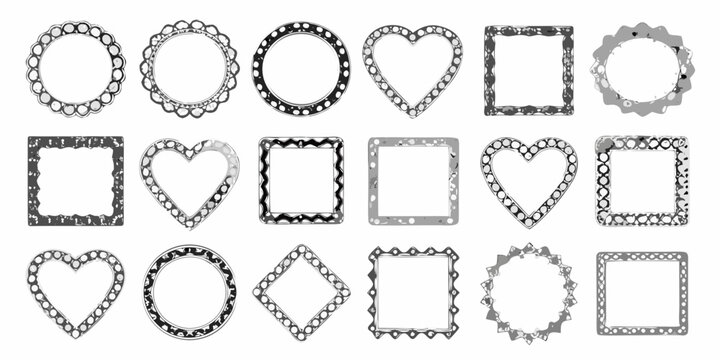 collection of vintage silver ornate frames on white background border decorative picture