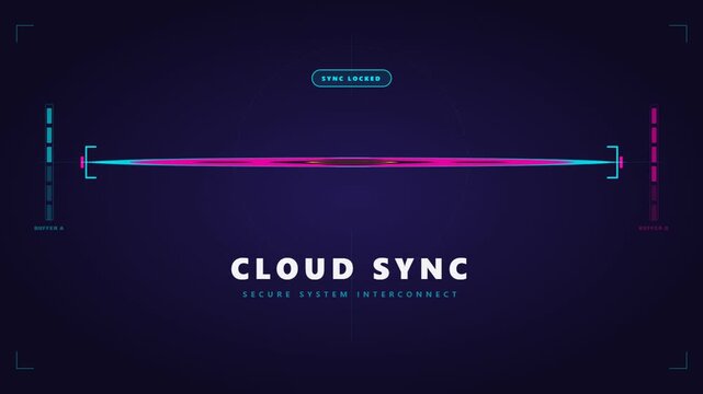 Futuristic cloud sync interface animation with hud elements