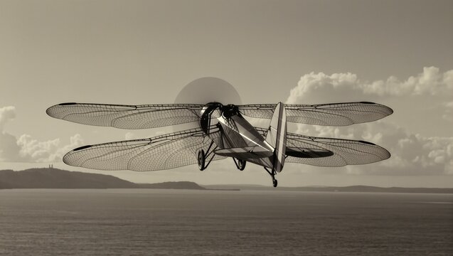 Vintage Sepia Photograph of an Old Monoplane with Semi Transparent Wings on a Runway