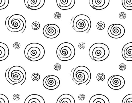 Hand Drawn Black Spiral Pattern Repeating on Light Gray Background