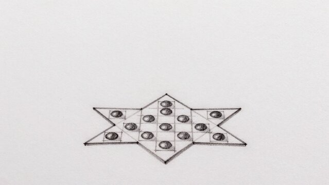 Black-and-white drawing plain white paper which appears simple minimalist design center there symmetrical star