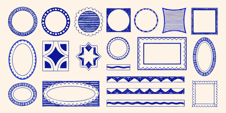 vintage style blue frames and borders vector illustration ornate decorative oval rectangle