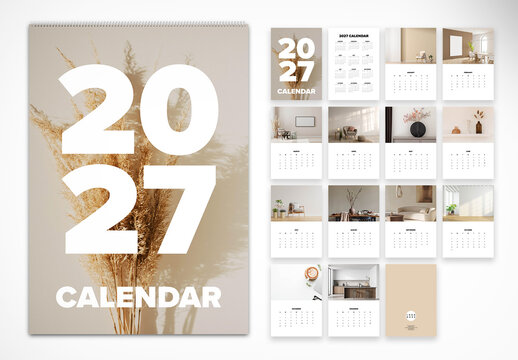 Beige Aesthetic Wall Calendar 2027