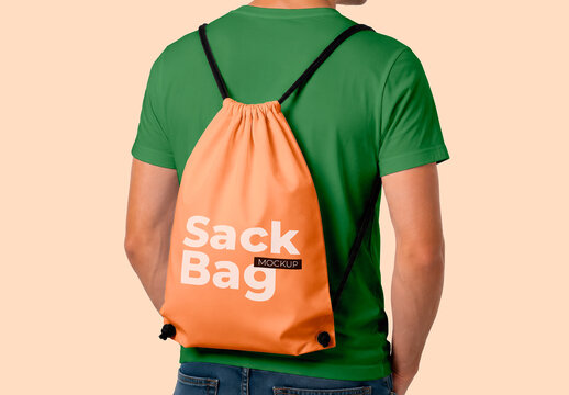 Drawstring Sack Bag Mockup with Transparent Background