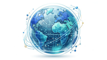 Digital Globe with Network Connections and Orbiting Lines. © Gerda