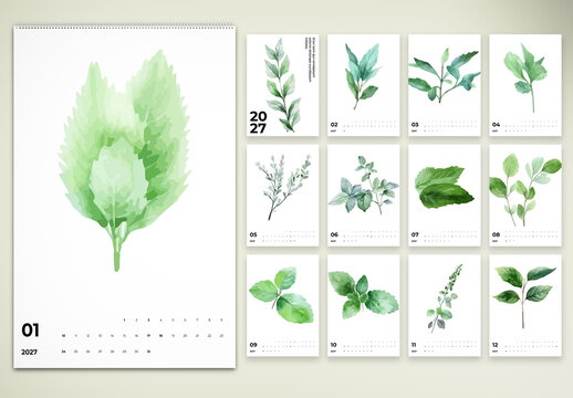 Botanical Watercolor Wall Calendar 2027