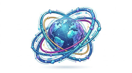 Digital Globe with Orbiting Rings and Connections. © Gerda