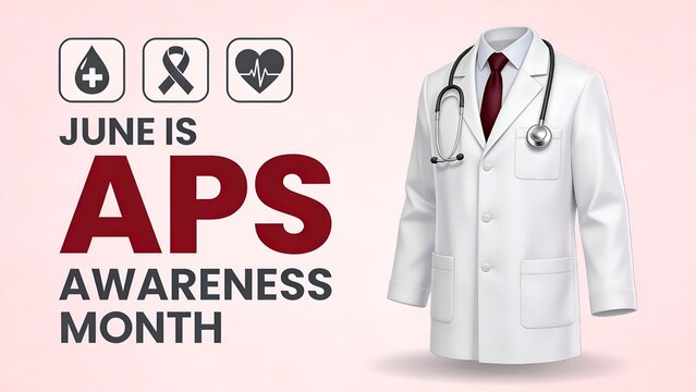 Professional white medical lab coat with a stethoscope and red tie presented for June aps awareness month campaign design elements isolated on a transparent background