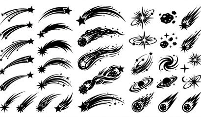 Minimal shooting star icon set with comet and meteor vector illustration design © MstLima
