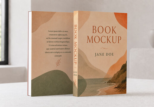 Hardcover Book Front Back and Spine Mockup