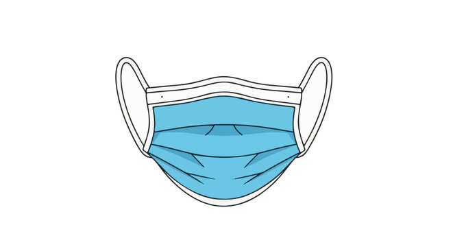 A blue face mask with white ear loops is depicted