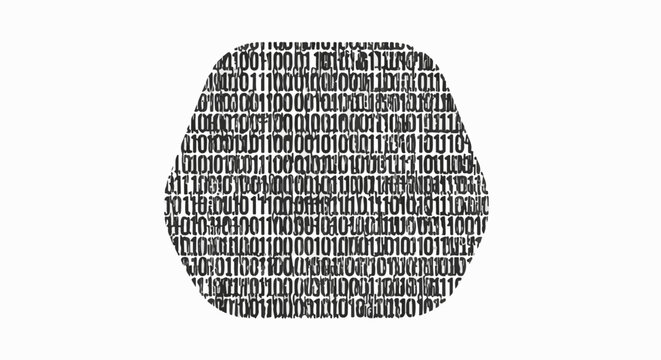 A blob-like shape filled with digital binary code on a white background
