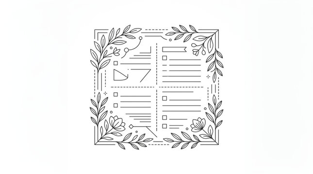 Elegant Floral Bordered Checklist Template with Hand Drawn Elements.