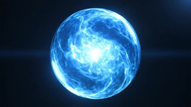 Blue glowing energy sphere with internal nebula plasma gas.
