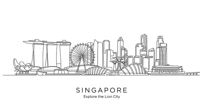Minimal Singapore Skyline Line Art Displayed on White Background