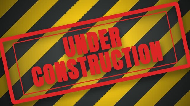 Red Under Construction Stamp on Yellow and Black Warning Stripes Background