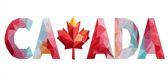 Naklejka premium Canada flag word in polygonal geometric art style. country independence day concept. Generative AI technology.