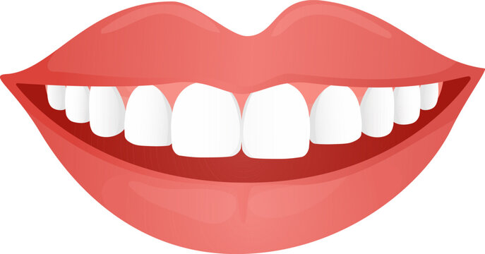 Bright smile mouth white tooth healthy gum dental care oral hygiene cartoon lips cosmetic dentistry dental concept clean tooth happy expression Radiant bright smile mouth with white tooth