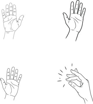 Four distinct hand gestures illustrated in black and white