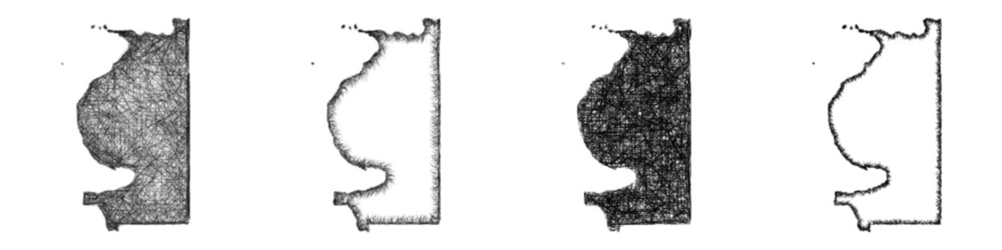 Sketch black and white Emmet County (Michigan) outline map design set