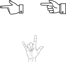 Obraz premium Hand gestures collection pointing directing and rock on signs
