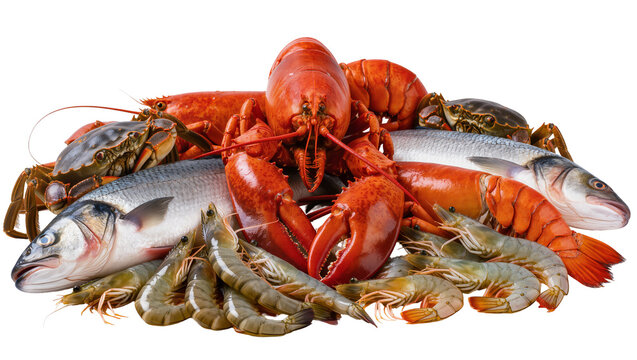 Lobsters crabs fish, and shrimp assortment