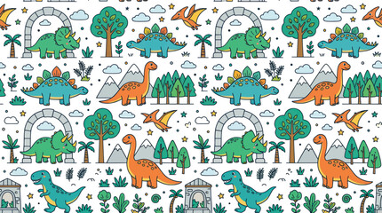 Cute Dinosaur Pattern Seamless Background for Kids © Fredik