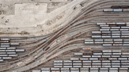 Aerial View of Railway Train Yard with Complex Track Geometry © Hamza