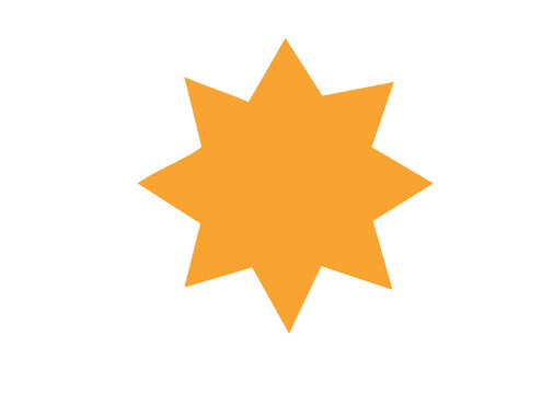A simple orange star shape with eight points on a clean white background.
