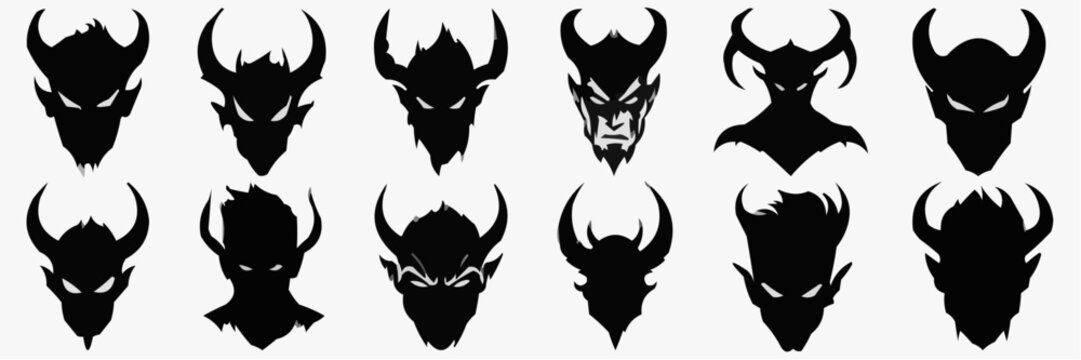 Classic Devil Demon Face Horns Silhouette Icon
