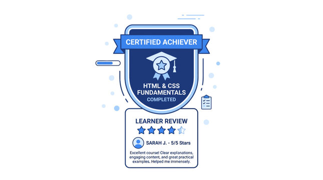 Certified Achiever HTML & CSS Fundamentals Completed Certificate
