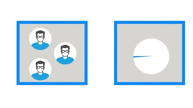 Business infographic animation of team avatar and dynamic statistical pie chart on white background. Loop animation of corporate market segmentation analytics and audience share trend.