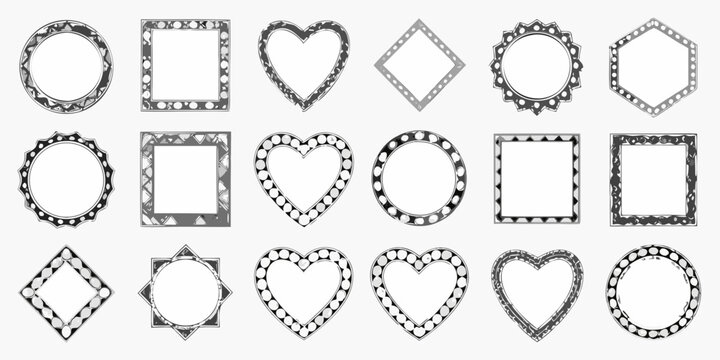 collection of vintage silver ornate frames on white background border decorative antique
