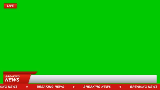 Breaking news broadcast green screen template with live badge and scrolling ticker chroma key animation