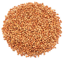Fototapeta premium Hulled roasted buckwheat cereal isolated on white background. Clipping path.