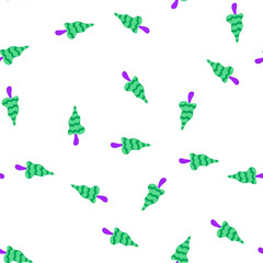 Obraz premium pattern stylized abstract mushroom featuring a wavy green cap with darker stripes and a vibrant purple stem, creating a playful, psychedelic, and retro cartoon aesthetic