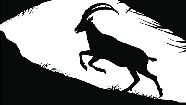 Mountain Ibex Silhouette Climbing Rocky Cliff