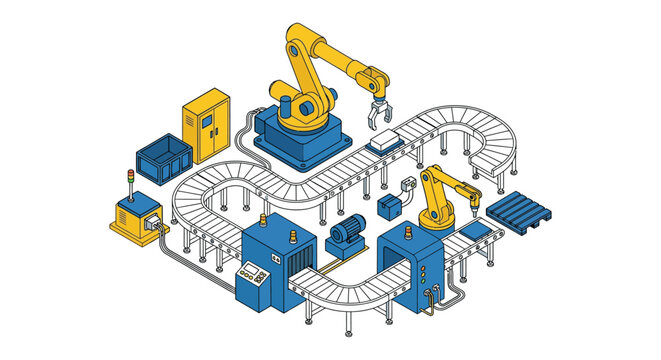 factory assembly line vector illustration robotic arm