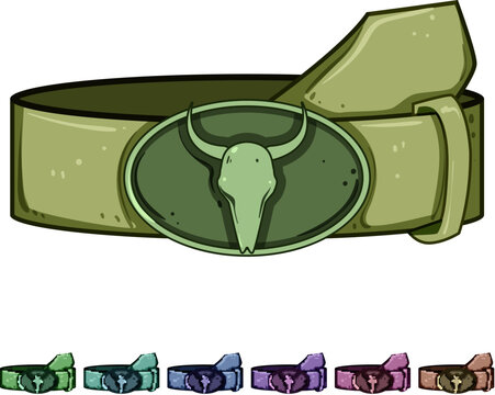 buckle belt cowboy cartoon. western rodeo, ranch boots, hat denim buckle belt cowboy sign colorful illustration