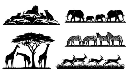 African Wildlife Safari Animal Landscape Silhouette Collection Vector Bundle for Nature Projects © Crafts Home