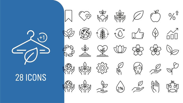Comprehensive Set of Eco-Friendly Sustainable Development and Environmental Conservation Outline Icons for Green Business Branding