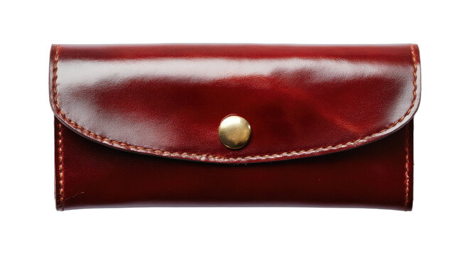 Shiny red leather case with a brass snap closure, perfect for glasses