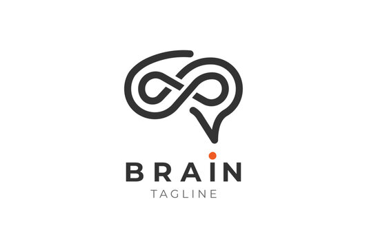 Brain Logo, brain with infinity icon combination logo with line style, brain design logo template, vector illustration
