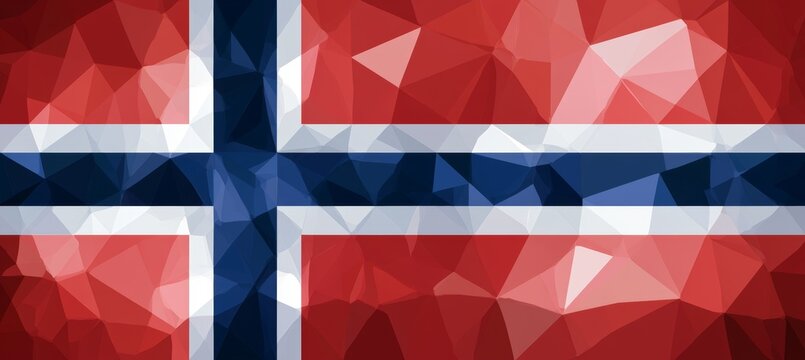 Norway flag in polygonal geometric art style. Europe country independence day concept. Generative AI technology.