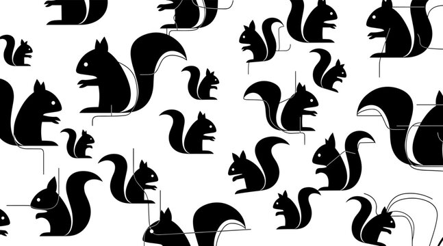Squirrel silhouettes repeating pattern on white background, no seamless