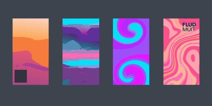 set of four fluid gradient backgrounds vector illustration abstract colorful swirl blend