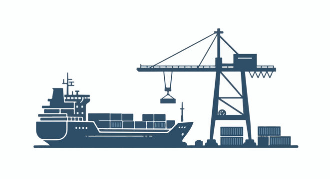 Cargo ship at port being loaded by a gantry crane
