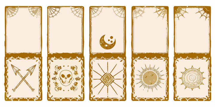 set of seven mystical tarot card templates beige vector illustration fortune telling