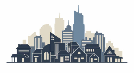 Fototapeta premium Stylized city skyline with diverse buildings in muted tones